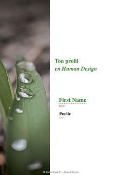 Livret sur le profil en Human Design Page de couverture du livret personnalisé sur le profil en Human Design